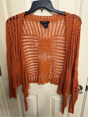 Karen Kane Rust Orange Crochet Pattern , Open-Front Tie Women's Sweater